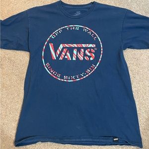 Vans blue T-shirt with light blue/red tiger stripes
